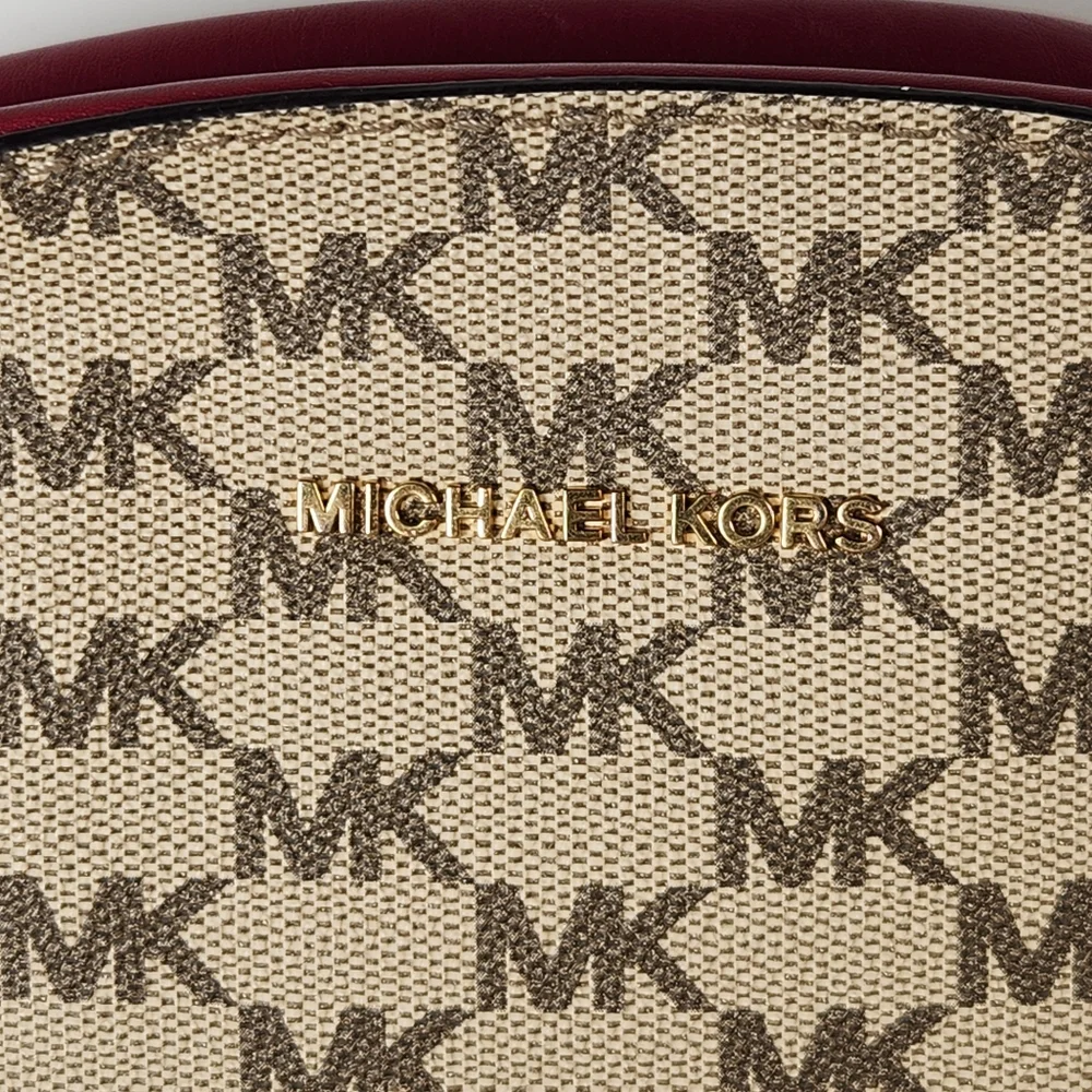 MICHAEL KORS Ginny Crossbody Bag Red Gold Chain Leather Signature Charm